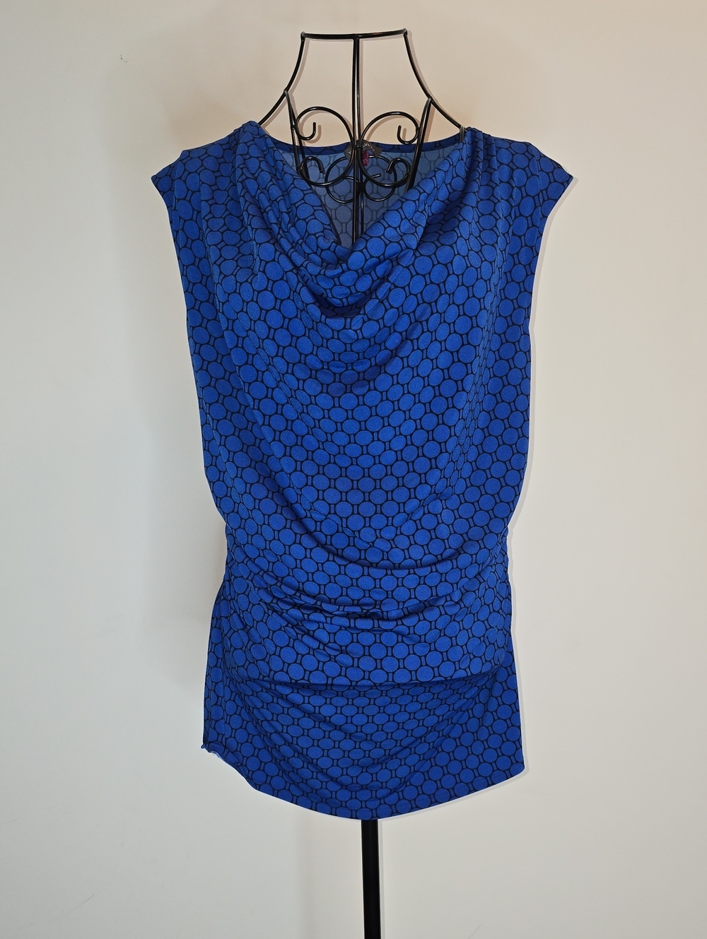 Vince Camuto Royal Blue Geometric Dot Cowl Neck Blouse